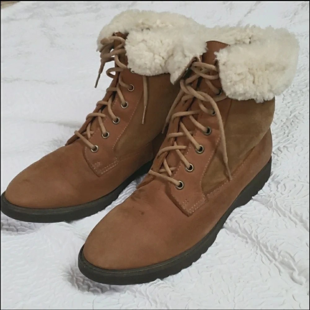 Rockport Vintage Womens Cognac Shearling Leather Boots Outdoor Size 10 W